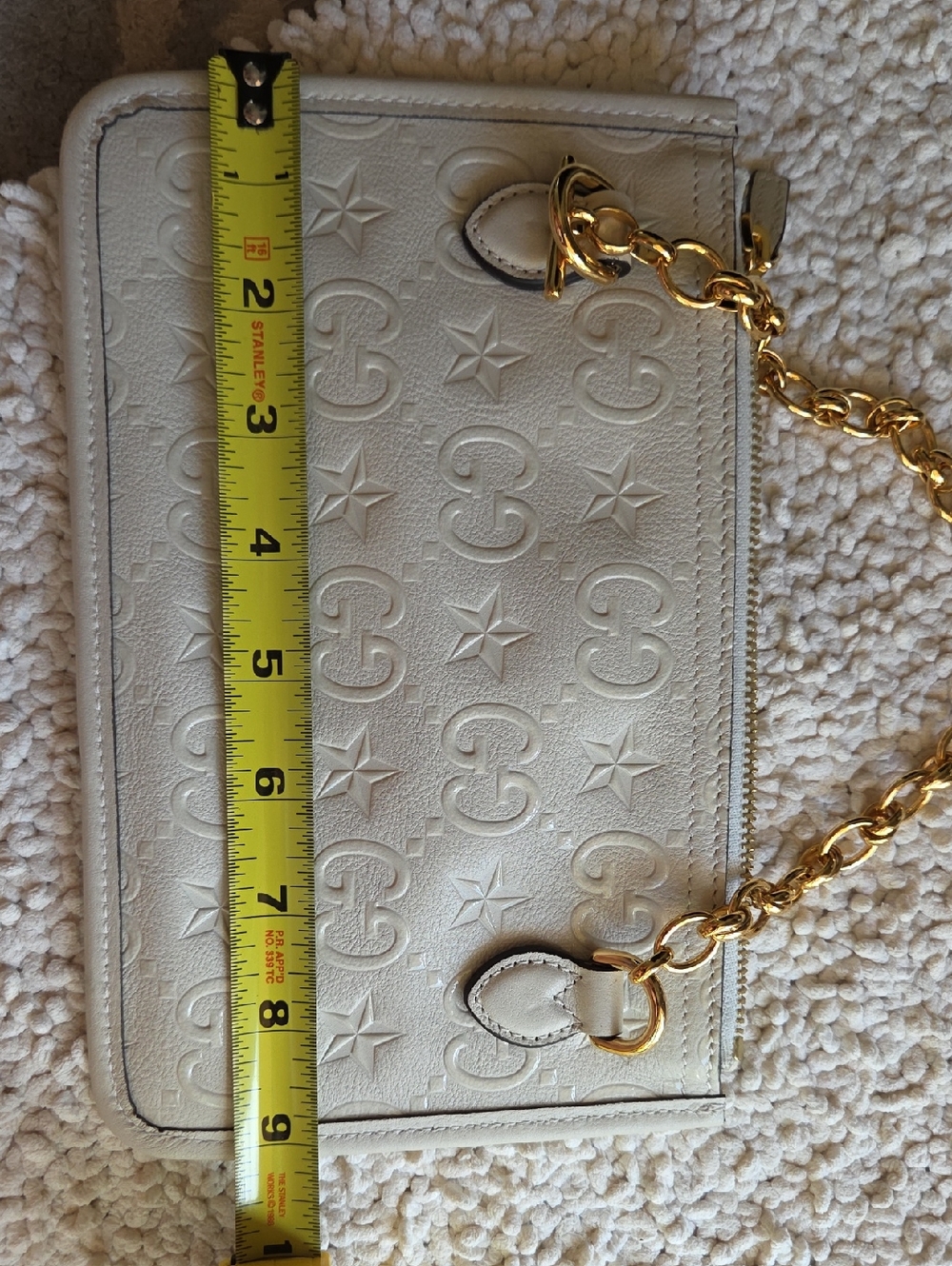Gucci White Embossed Leather Chain Handle Wristlet - Picture 7 of 9